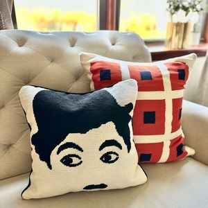 Jonathan Adler RARE Charlie Chaplin Needlepoint Pillow w/ insert 16x16